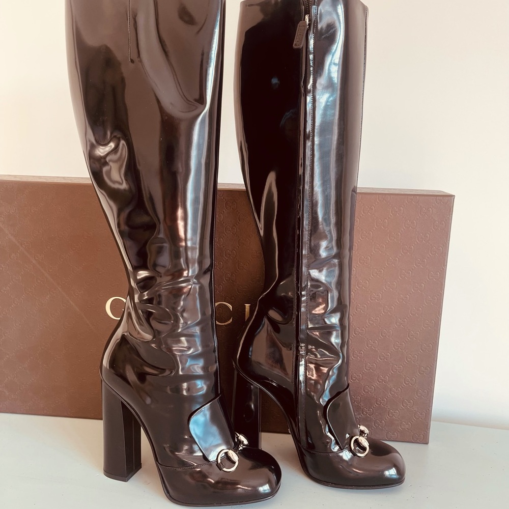 Gucci  Patent Leather Knee-High boots